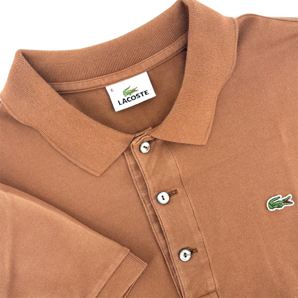 Lacoste Mens Size 6 Brown Short Sleeve Pique Cotton Stretch Polo Shirt Logo